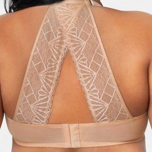 Curvy Couture Tan Lace Back Bra